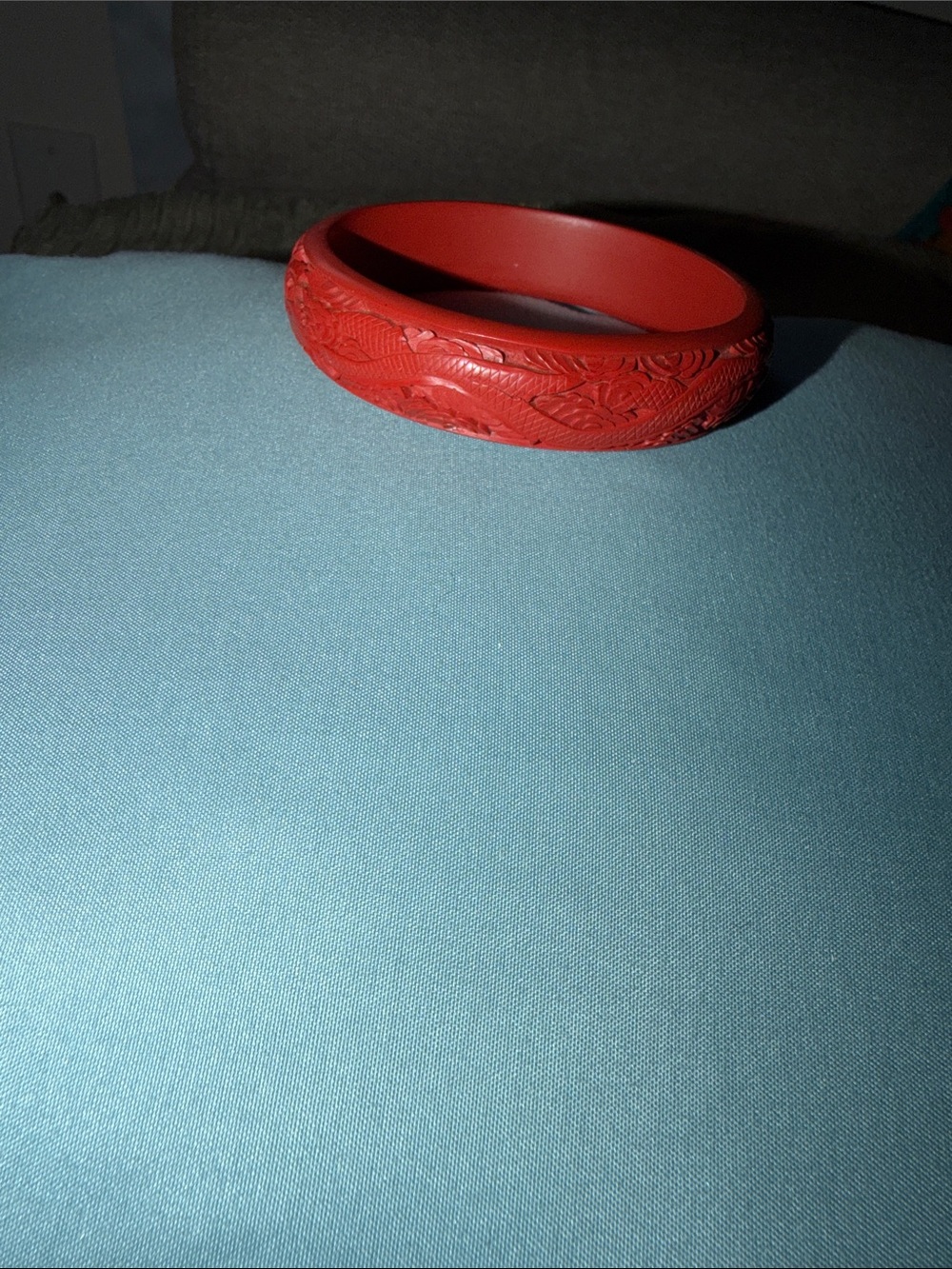 Red Carved Floral Bangle Bracelet
